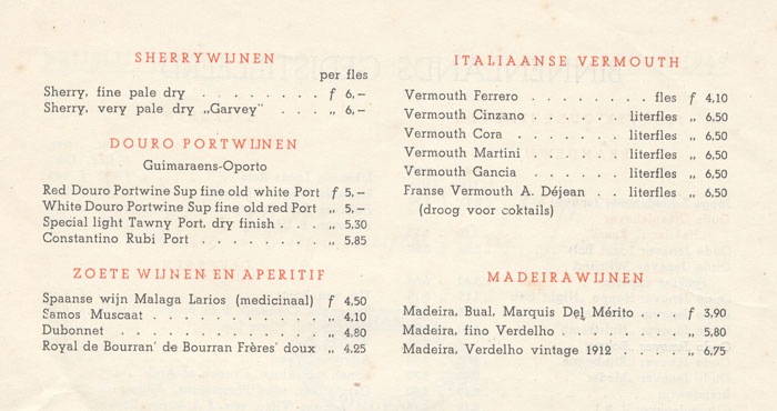 Assortiment versterkte wijnen van Van Wageningen en de Lange, 1949